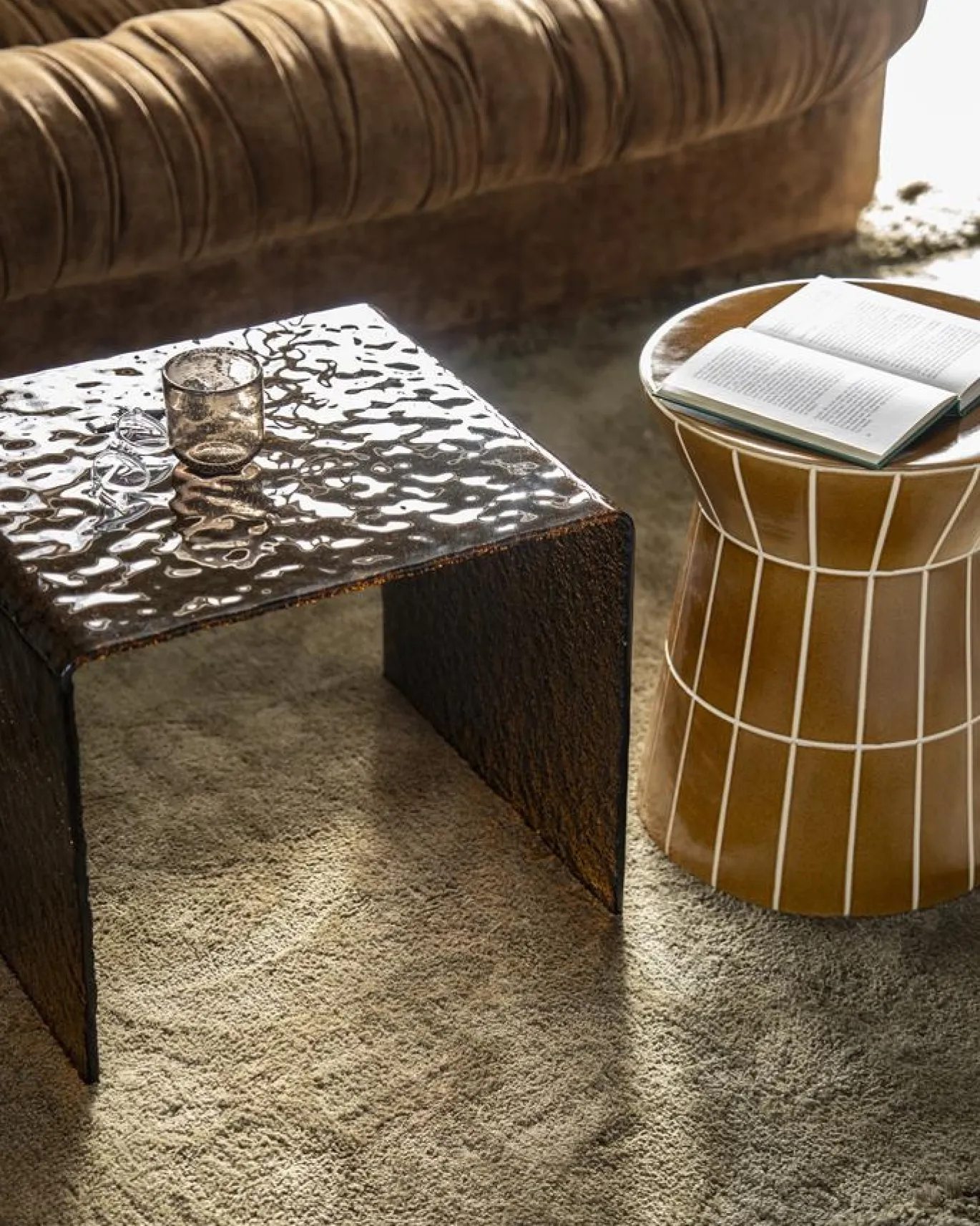 By-Boo Bijzettafel Ripple Glas Bruin