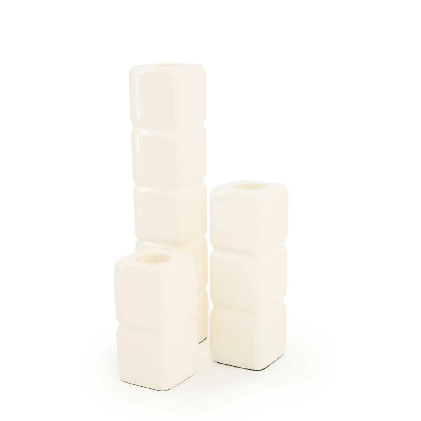 By-Boo Kandelaar Cube Beige Set van 3