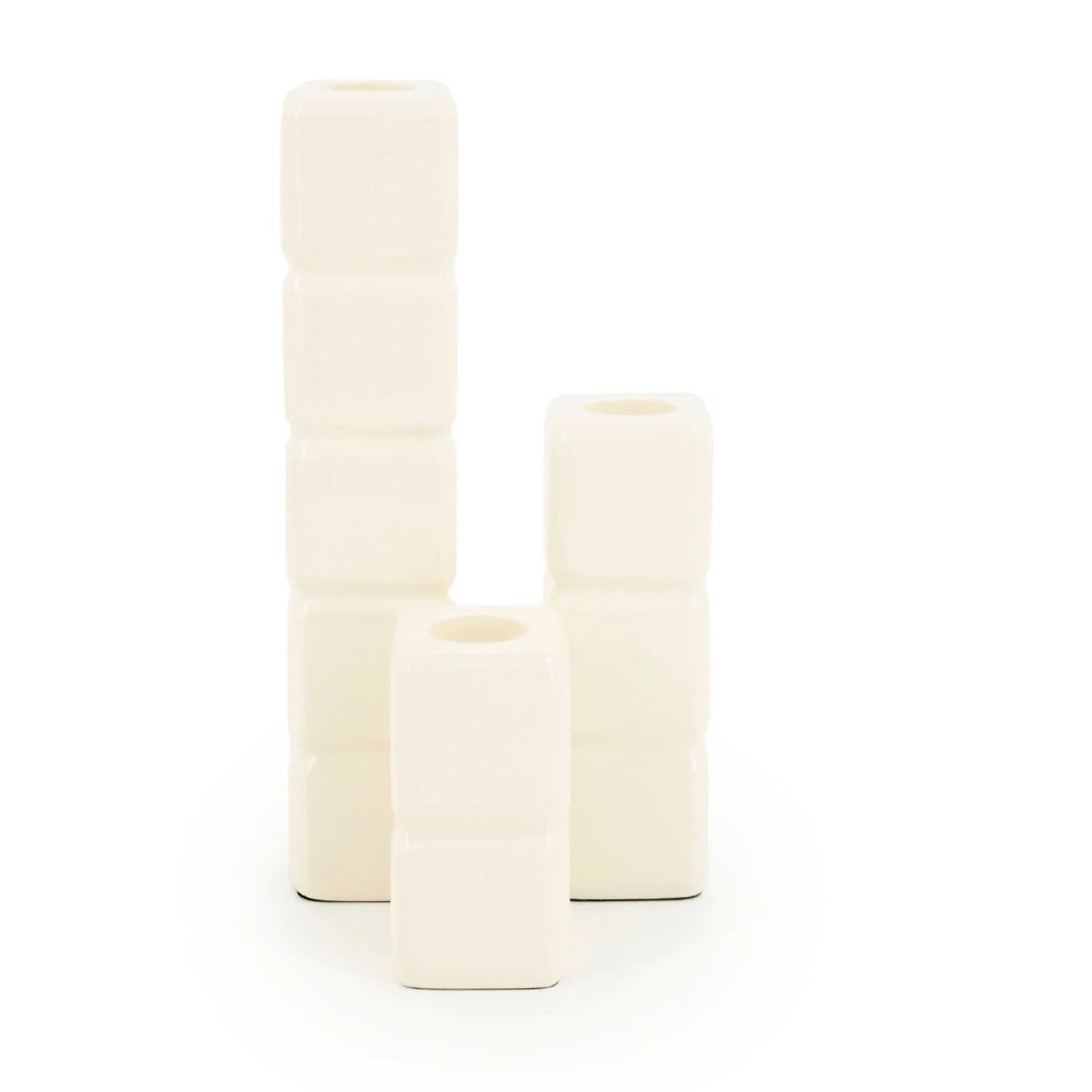 By-Boo Kandelaar Cube Beige Set van 3
