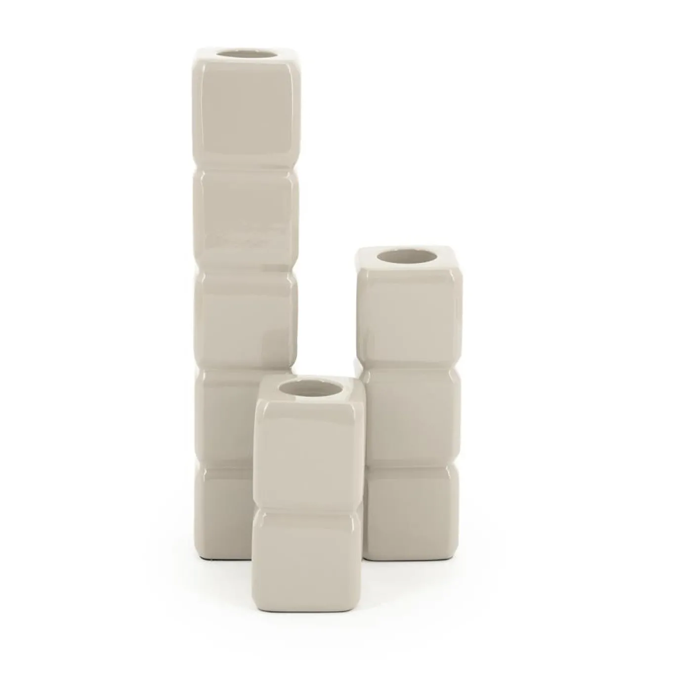 By-Boo Kandelaar Cube Taupe Set van 3