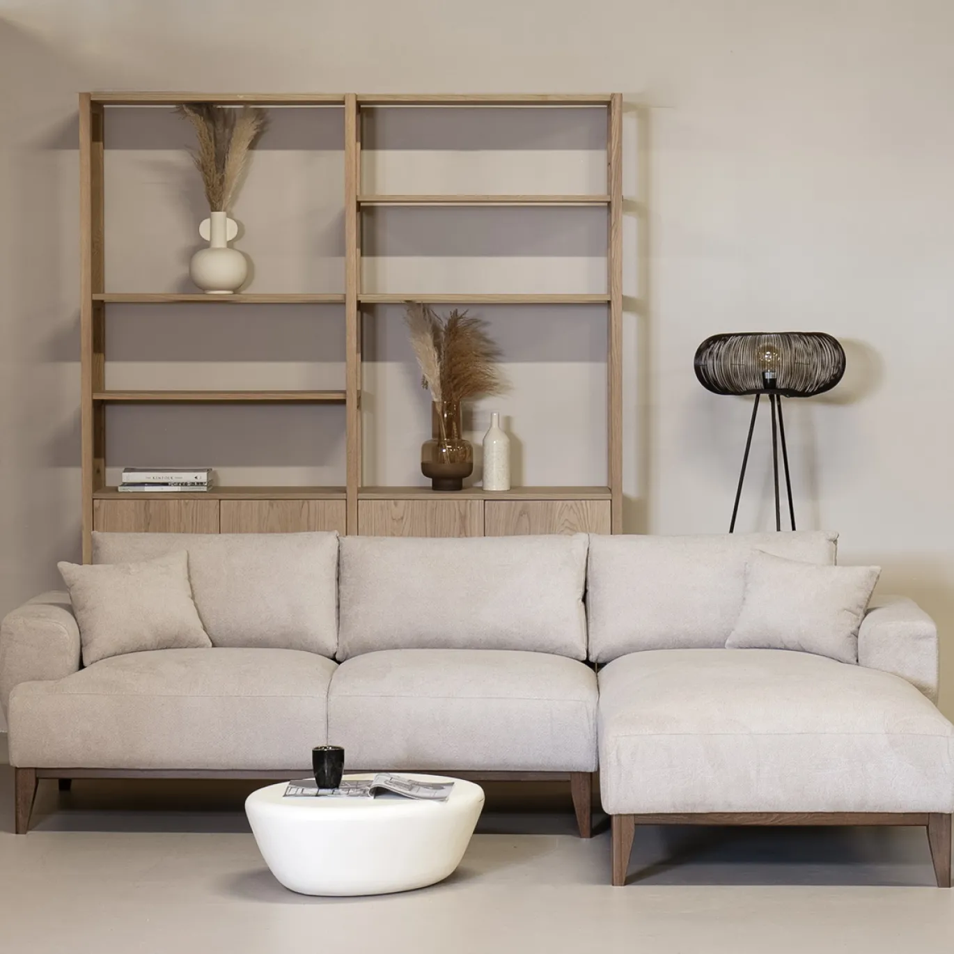 Chaise Longue Bank Bordeaux 3-zits Rechts Taupe - Giga Meubel