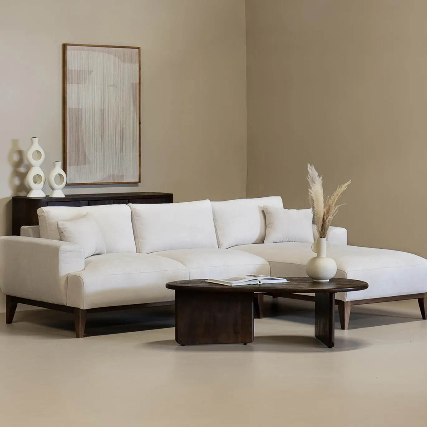 Chaise Longue Bank Bordeaux 3-zits Rechts Beige - Giga Meubel