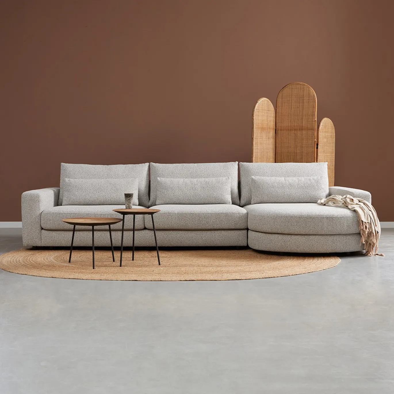 Chaise Longue Bank Como Rond Rechts Puente Lichtgrijs