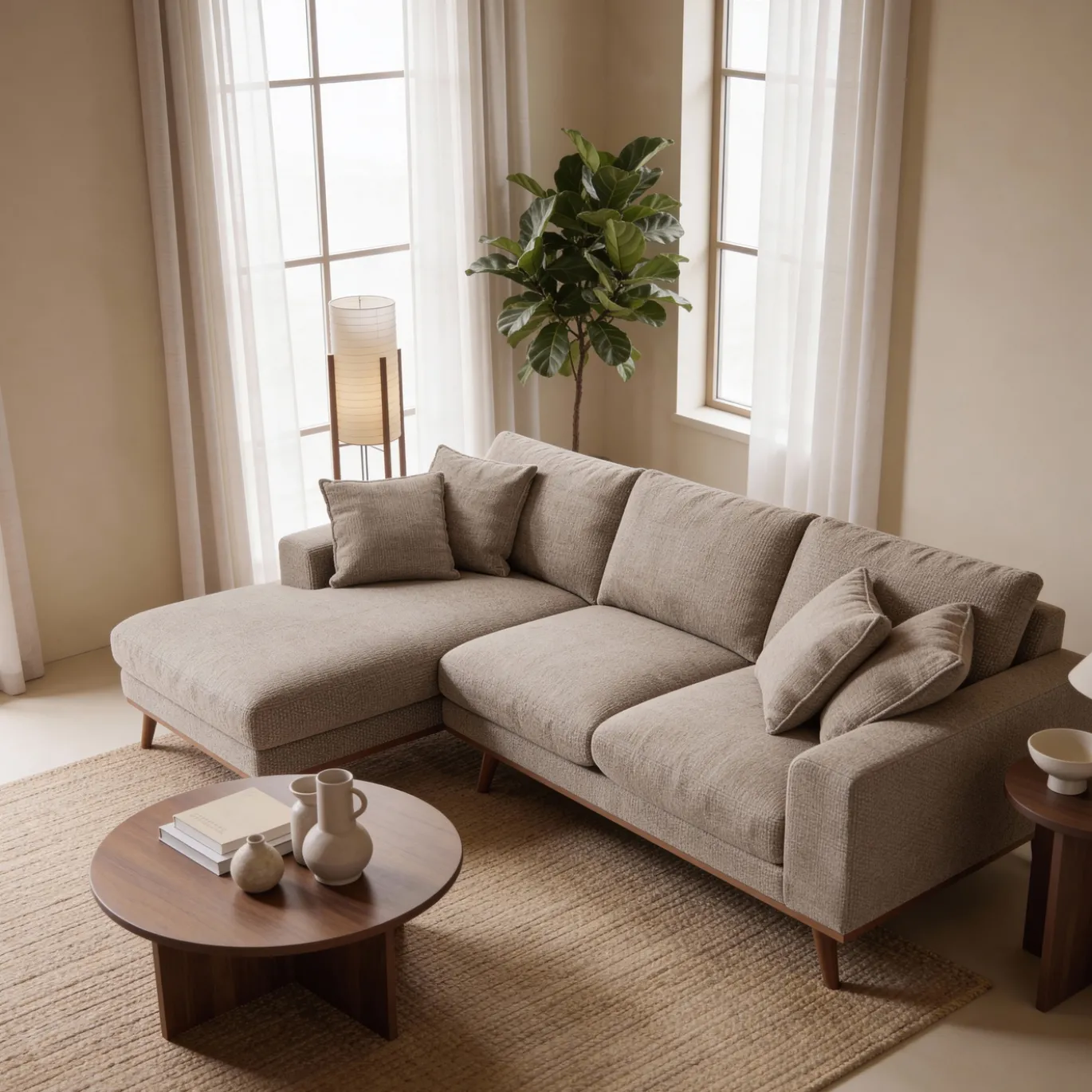 Chaise Longue Bank Harper 3-Zits Silencio Lichtbruin Links - Giga Meubel