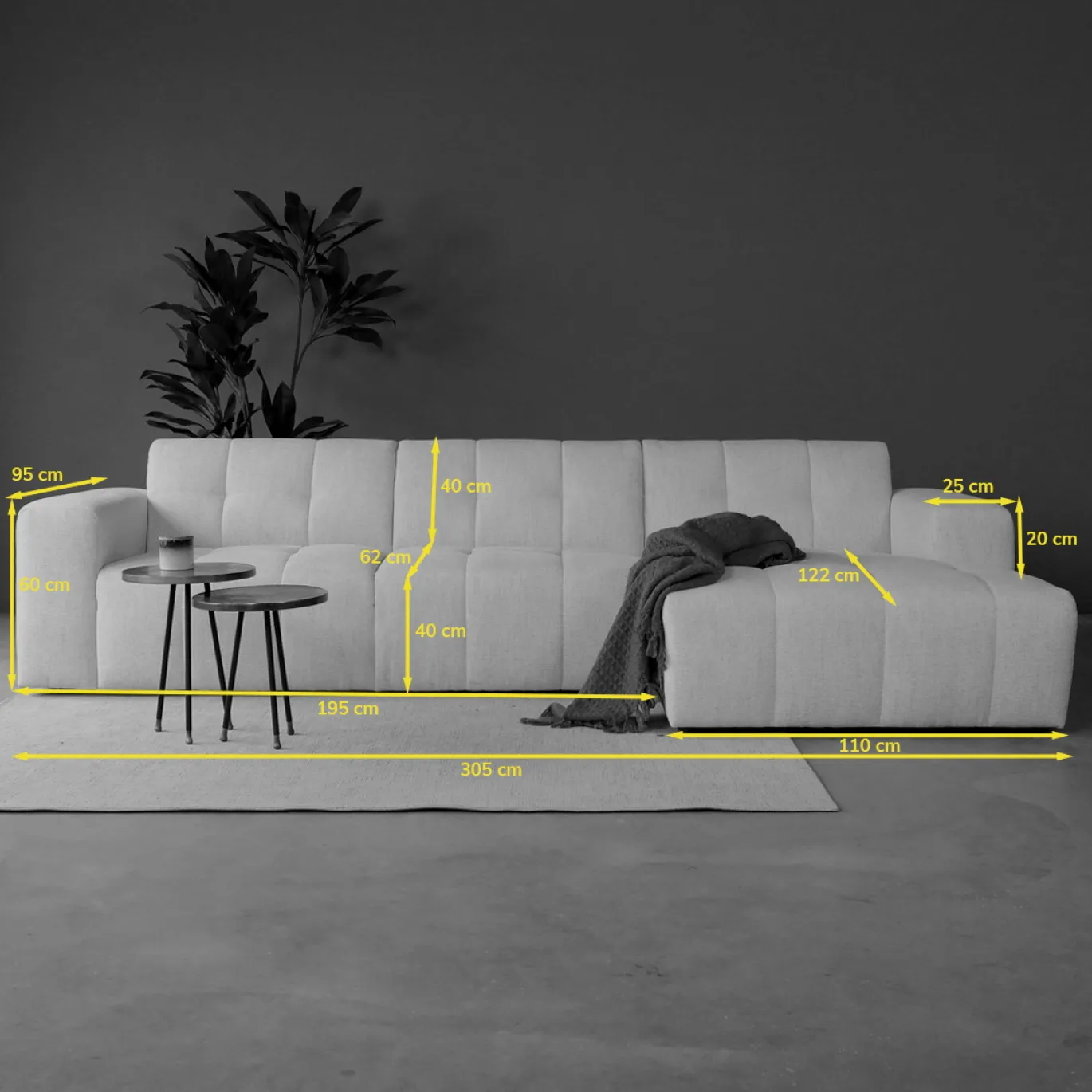 Chaise Longue Bank Wave Rechts Modesto Lichtgrijs