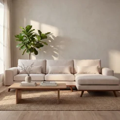 Chaise Longue Bank 3-Zits Grande Japandi Beige Rechts - Giga Meubel