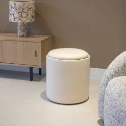 DÉJA Bijzettafel Draby Beige/Naturel Rond met Opbergruimte 40cm