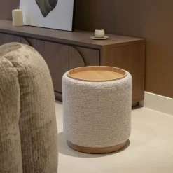 DÉJA Bijzettafel Marcia Beige/Naturel Rond met Opbergruimte 40cm