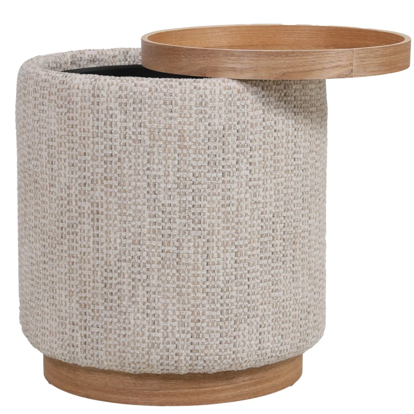 DÉJA Bijzettafel Marcia Beige/Naturel Chenille Rond met Opbergruimte 40cm