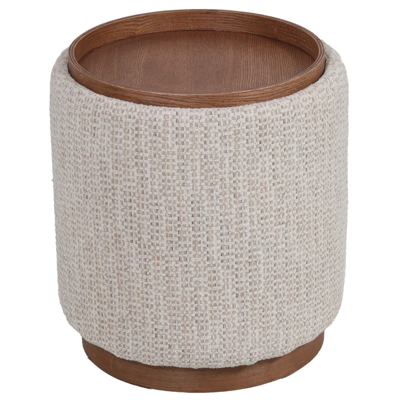 DÉJA Bijzettafel Marcia Beige/Walnoot Chenille Rond met Opbergruimte 40cm