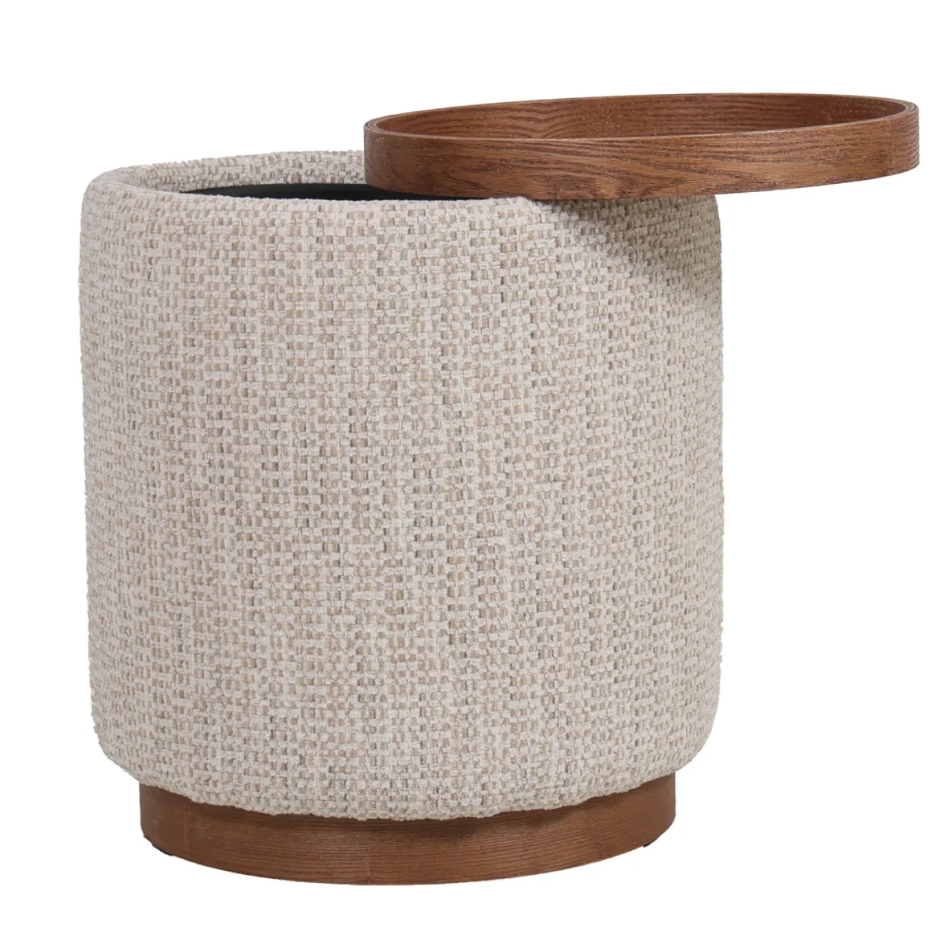 DÉJA Bijzettafel Marcia Beige/Walnoot Chenille Rond met Opbergruimte 40cm