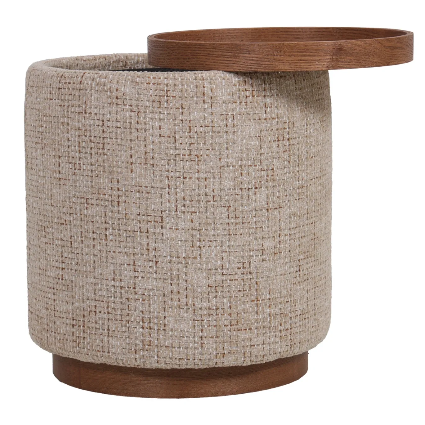 DÉJA Bijzettafel Marcia Taupe/Walnoot Chenille Rond met Opbergruimte 40cm