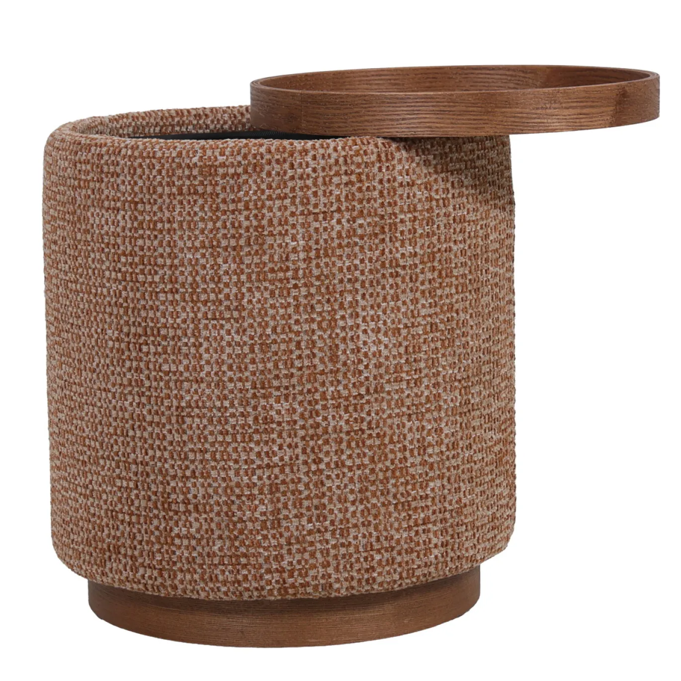 DÉJA Bijzettafel Marcia Terra/Walnoot Chenille Rond met Opbergruimte 40cm