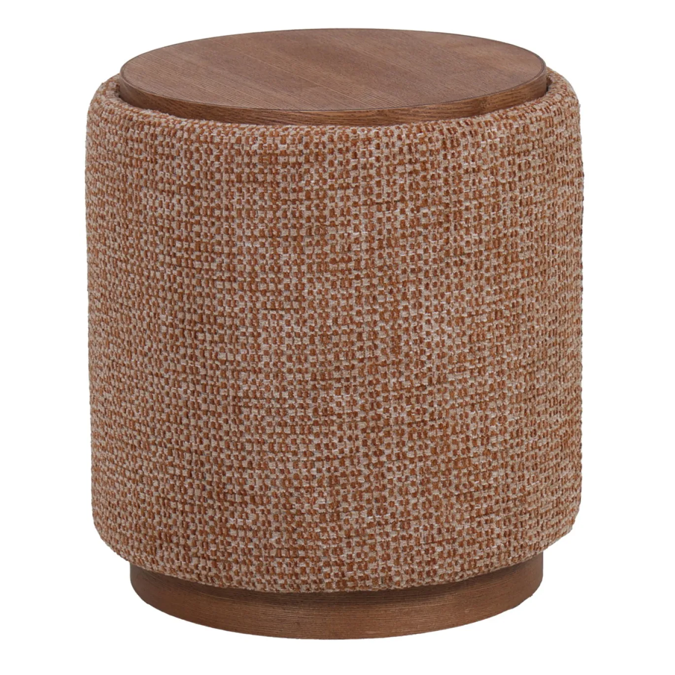 DÉJA Bijzettafel Marcia Terra/Walnoot Chenille Rond met Opbergruimte 40cm