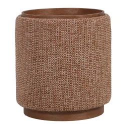 DÉJA Bijzettafel Marcia Terra/Walnoot Chenille Rond met Opbergruimte 40cm