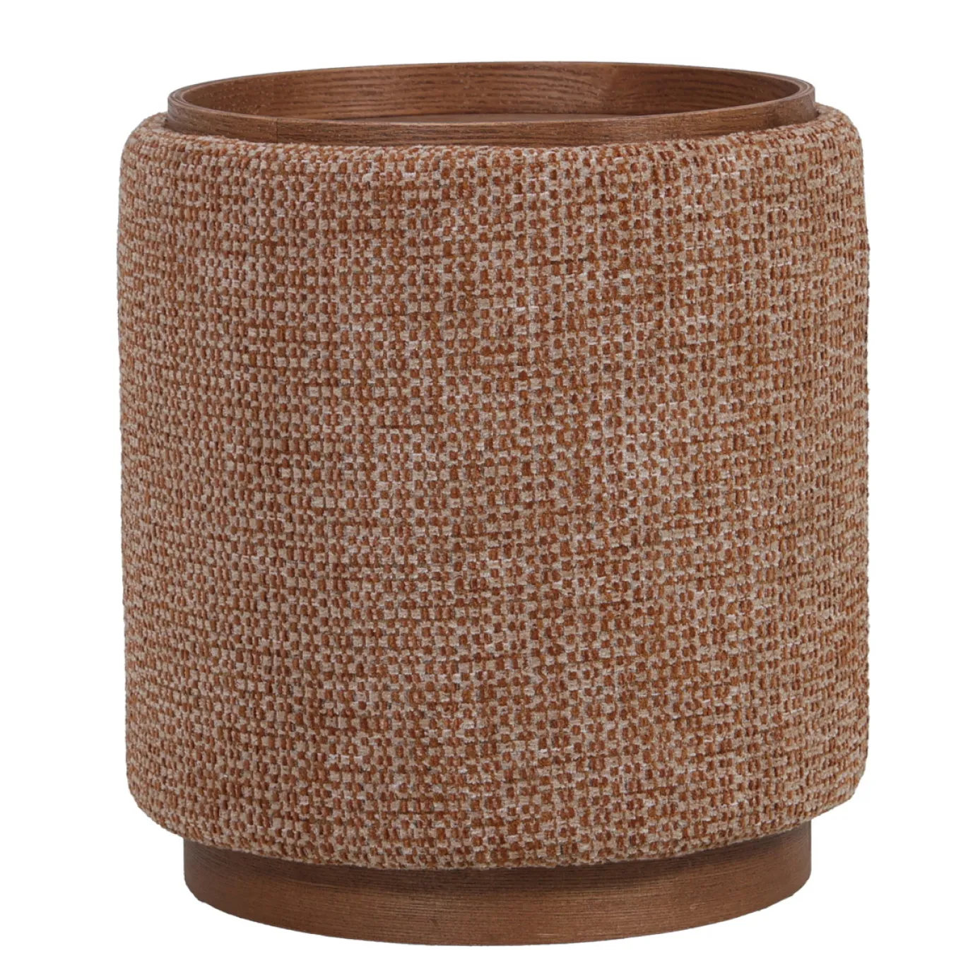 DÉJA Bijzettafel Marcia Terra/Walnoot Chenille Rond met Opbergruimte 40cm