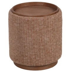 DÉJA Bijzettafel Marcia Terra/Walnoot Chenille Rond met Opbergruimte 40cm