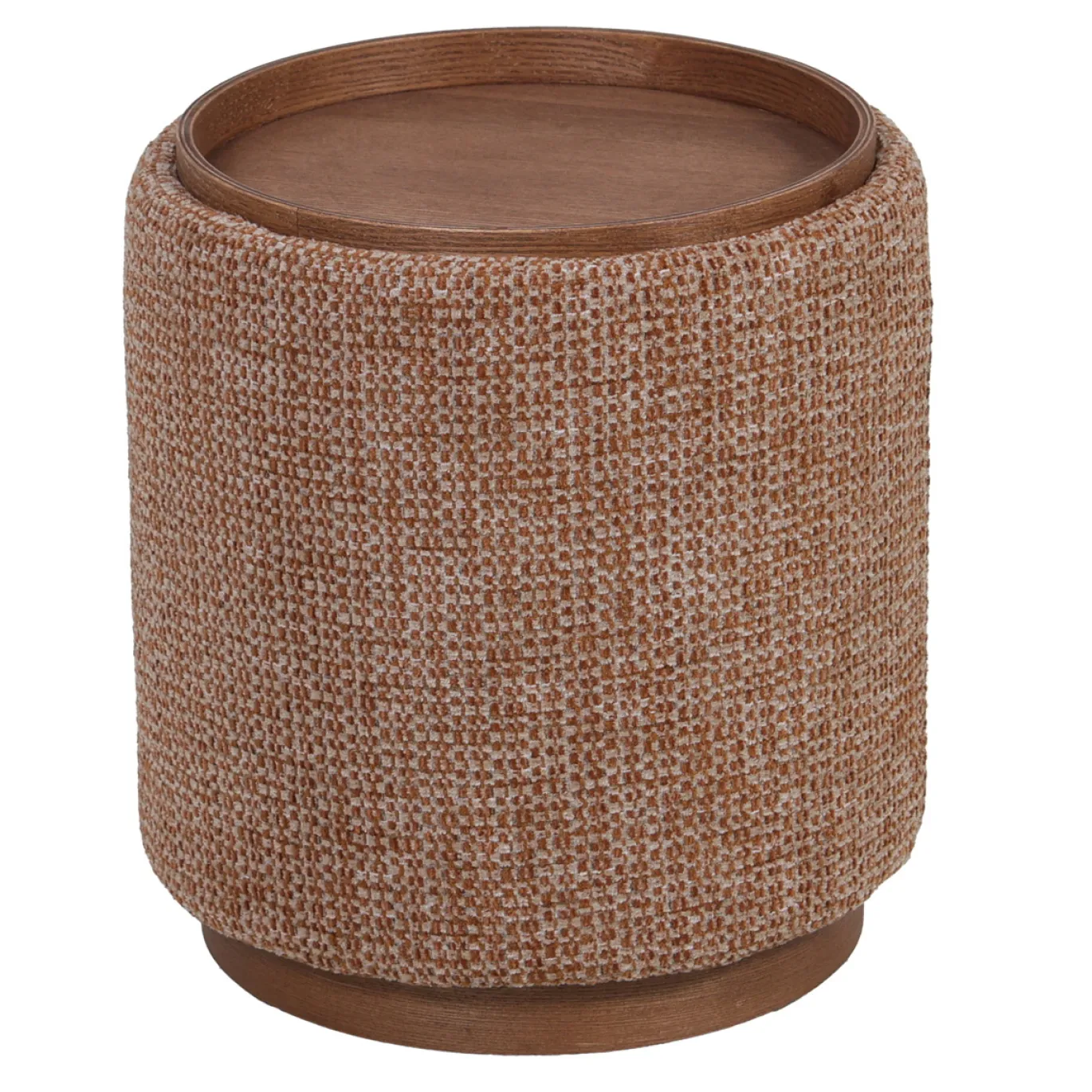 DÉJA Bijzettafel Marcia Terra/Walnoot Chenille Rond met Opbergruimte 40cm