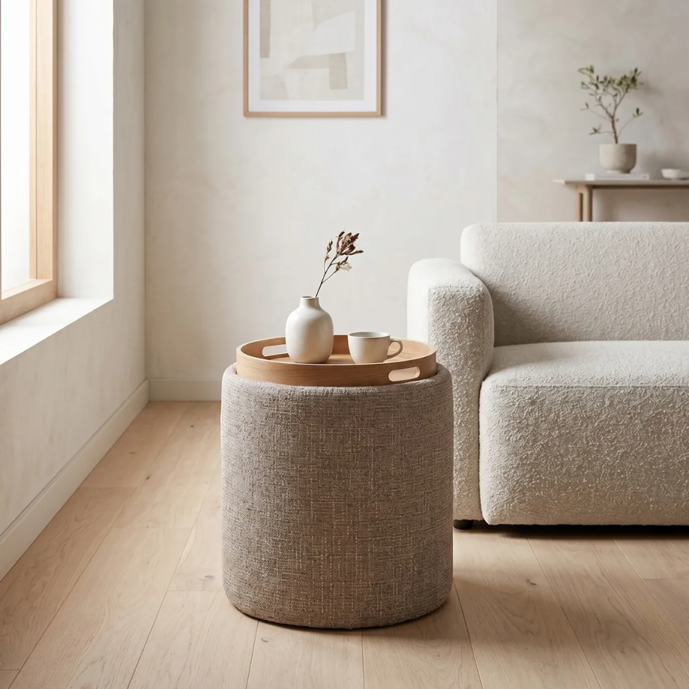 DÉJA Bijzettafel Zara Taupe/Naturel Rond met Opbergruimte 40cm