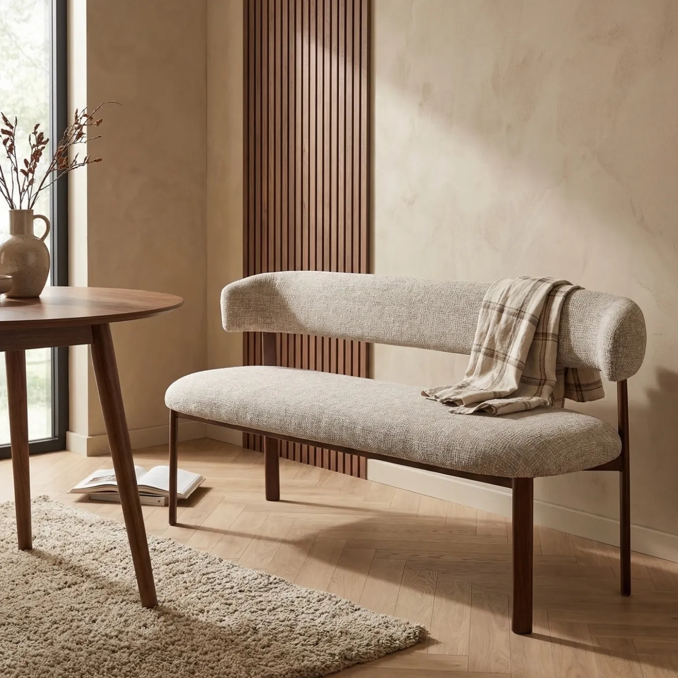 DÉJA Eetkamerbank Alamo Beige/Walnoot 200cm