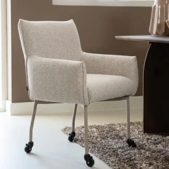 DÉJA Eetkamerstoel Arboga Taupe/Beige met Wielen