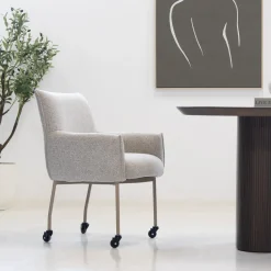 DÉJA Eetkamerstoel Arboga Taupe/Beige met Wielen