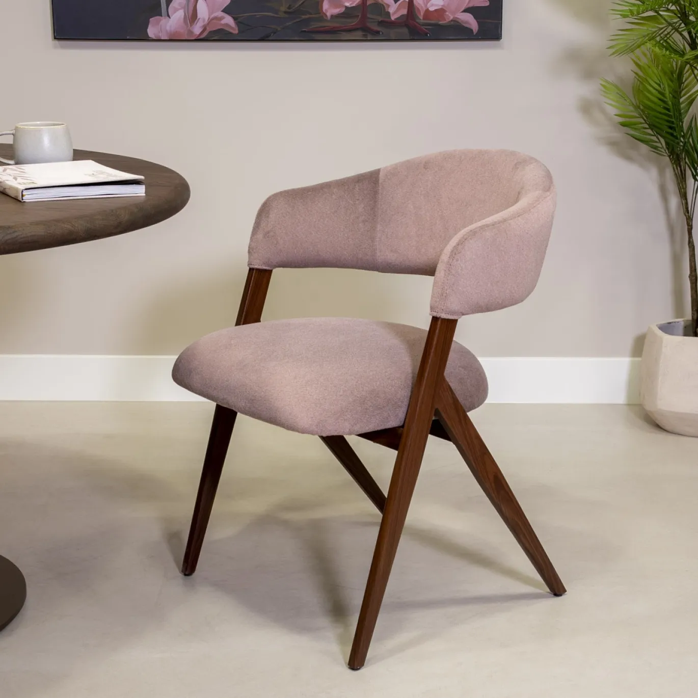 DÉJA Eetkamerstoel Cato Oud Roze/Walnoot Faux Fur