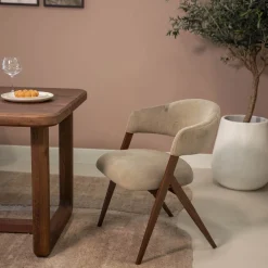 DÉJA Eetkamerstoel Cato Taupe/Walnoot Faux Fur