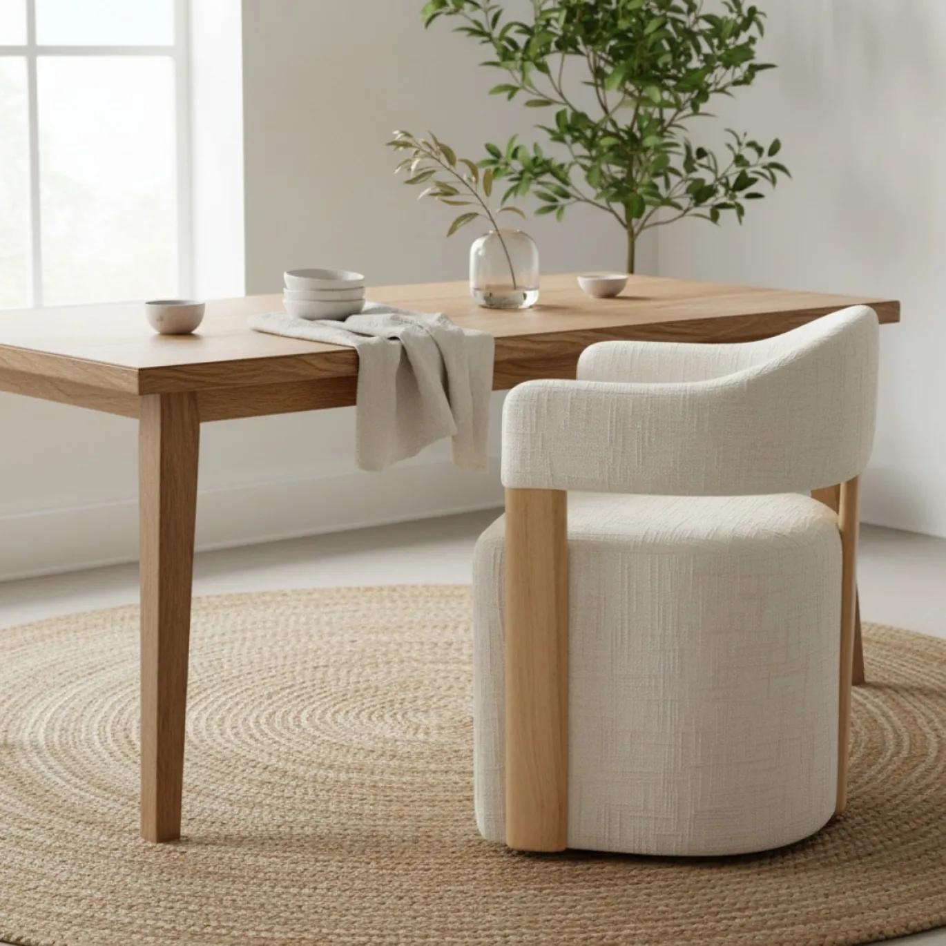 DÉJA Eetkamerstoel Niva Beige/Naturel met Wielen