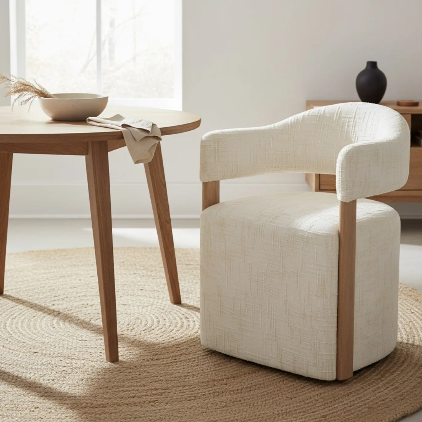 DÉJA Eetkamerstoel Niva Beige/Walnoot met Wielen