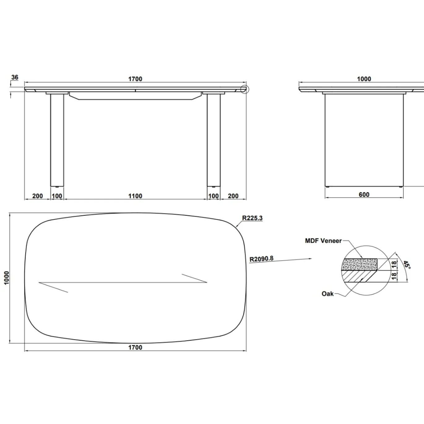 DÉJA Eettafel Meira Bruin Eiken 170cm