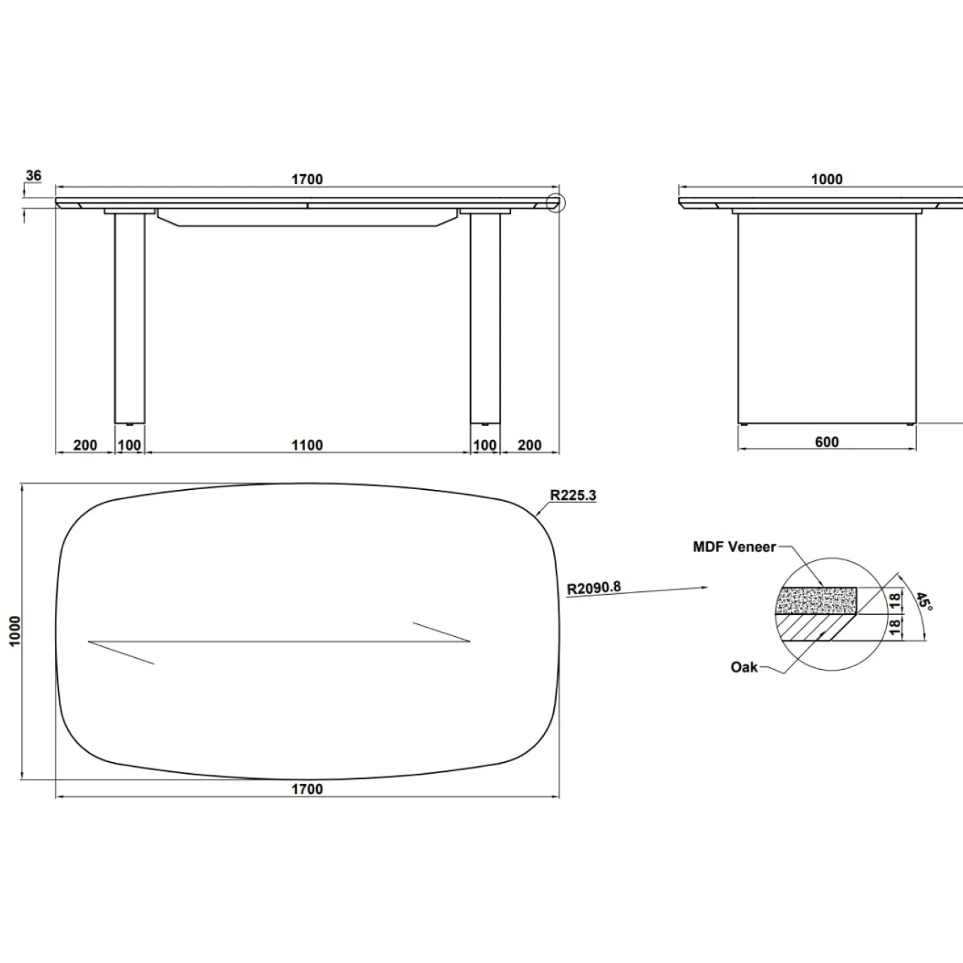 DÉJA Eettafel Meira Naturel Eiken 170cm