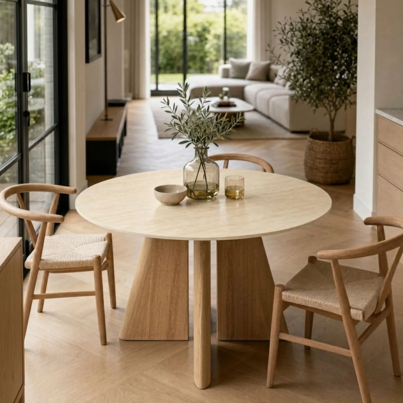 DÉJA Eettafel Miko Naturel Travertinlook Rond 120cm