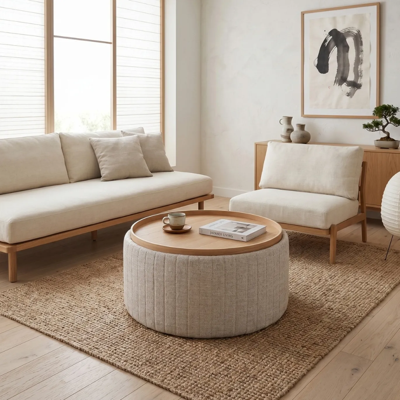 DÉJA Salontafel Angela Beige/Naturel Rond met Opbergruimte 81cm