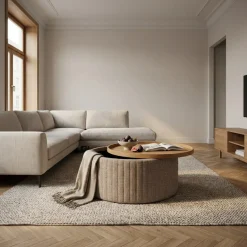 DÉJA Salontafel Angela Taupe/Naturel Rond met Opbergruimte 81cm