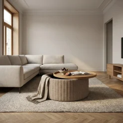 DÉJA Salontafel Angela Taupe/Naturel Rond met Opbergruimte 81cm