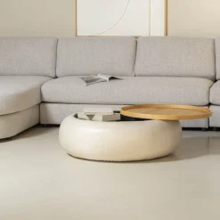 DÉJA Salontafel Draby Beige/Naturel Rond met Opbergruimte 102cm