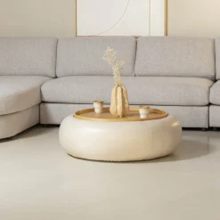 DÉJA Salontafel Draby Beige/Naturel Rond met Opbergruimte 102cm