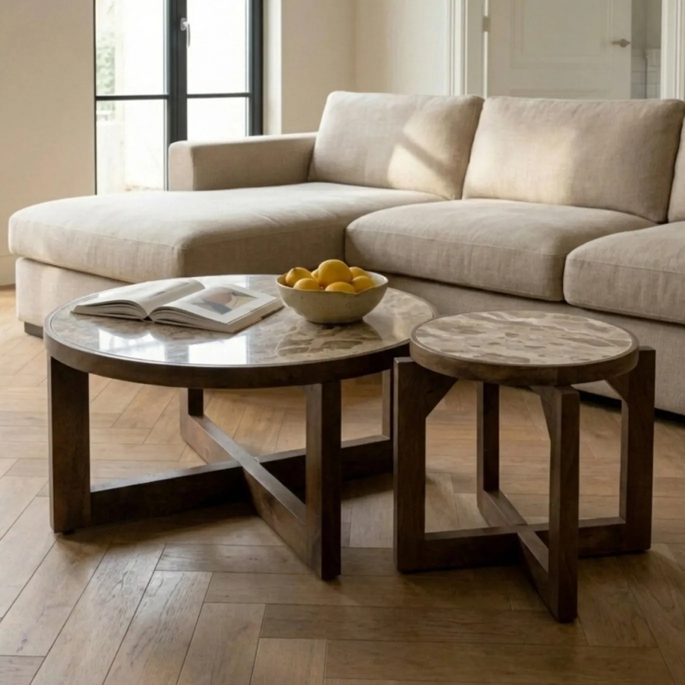 DÉJA Salontafel Juuka Donkerbruin Marmer Rond 60cm