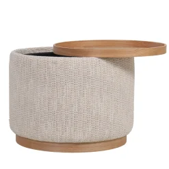 DÉJA Salontafel Marcia Beige/Naturel Chenille Rond met Opbergruimte 55cm