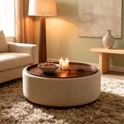 DÉJA Salontafel Marcia Beige/Walnoot Rond met Opbergruimte 83cm
