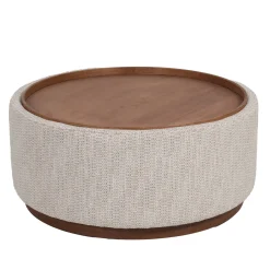 DÉJA Salontafel Marcia Beige/Walnoot Chenille Rond met Opbergruimte 83cm