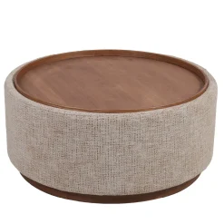 DÉJA Salontafel Marcia Taupe/Walnoot Chenille Rond met Opbergruimte 83cm