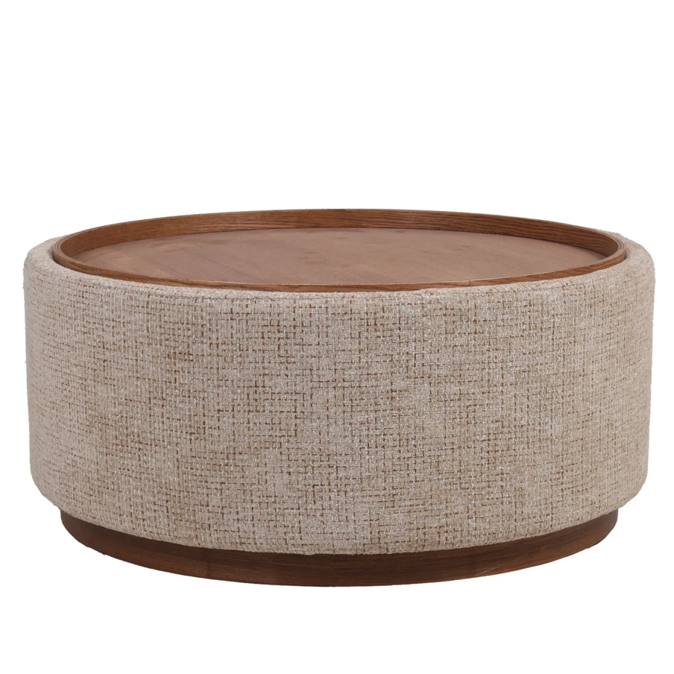 DÉJA Salontafel Marcia Taupe/Walnoot Chenille Rond met Opbergruimte 83cm