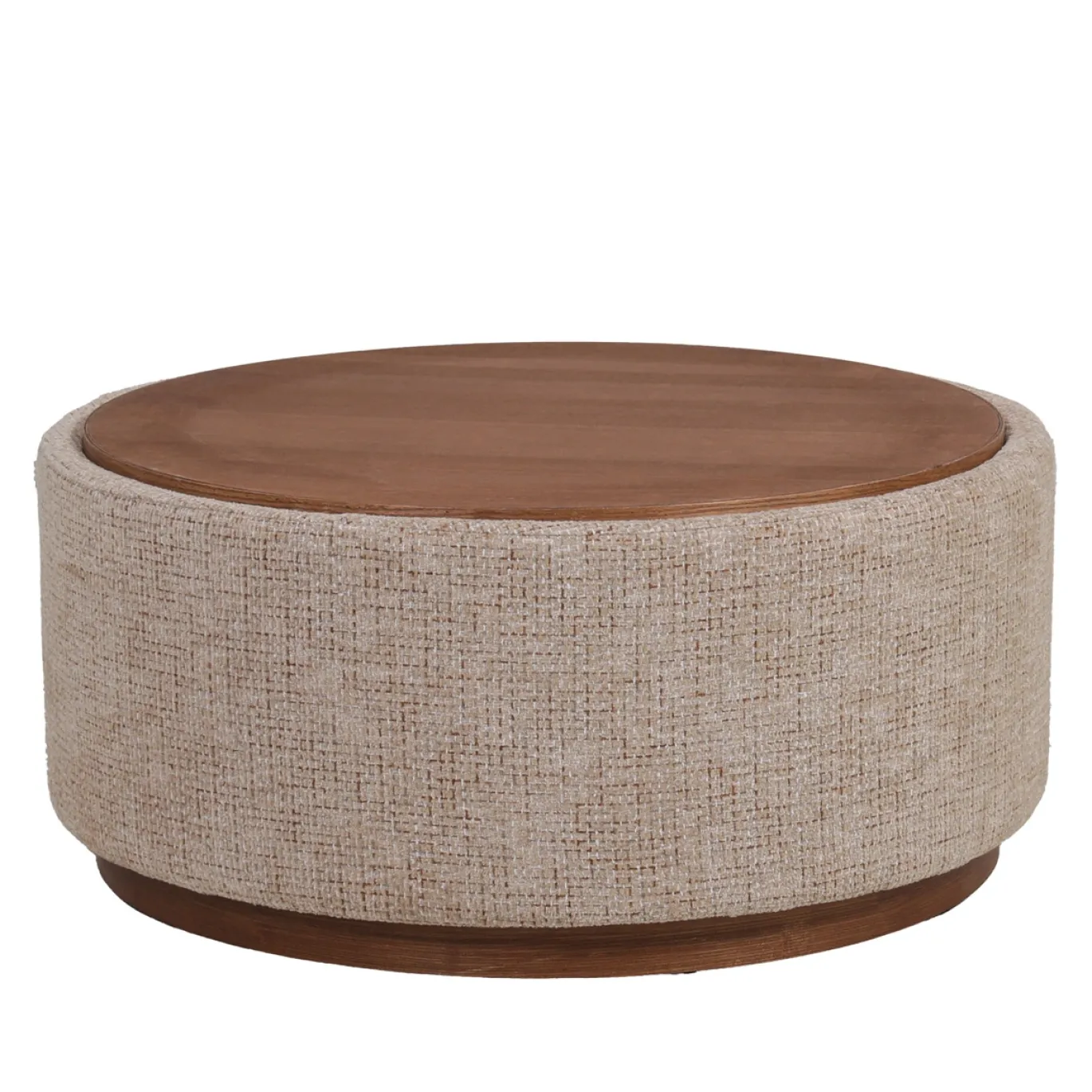 DÉJA Salontafel Marcia Taupe/Walnoot Chenille Rond met Opbergruimte 83cm