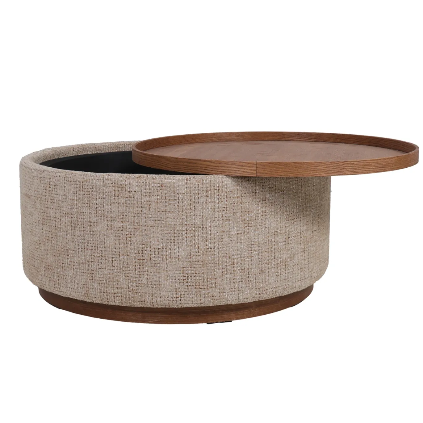 DÉJA Salontafel Marcia Taupe/Walnoot Chenille Rond met Opbergruimte 83cm