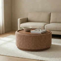 DÉJA Salontafel Marcia Terra/Walnoot Chenille Rond met Opbergruimte 55cm