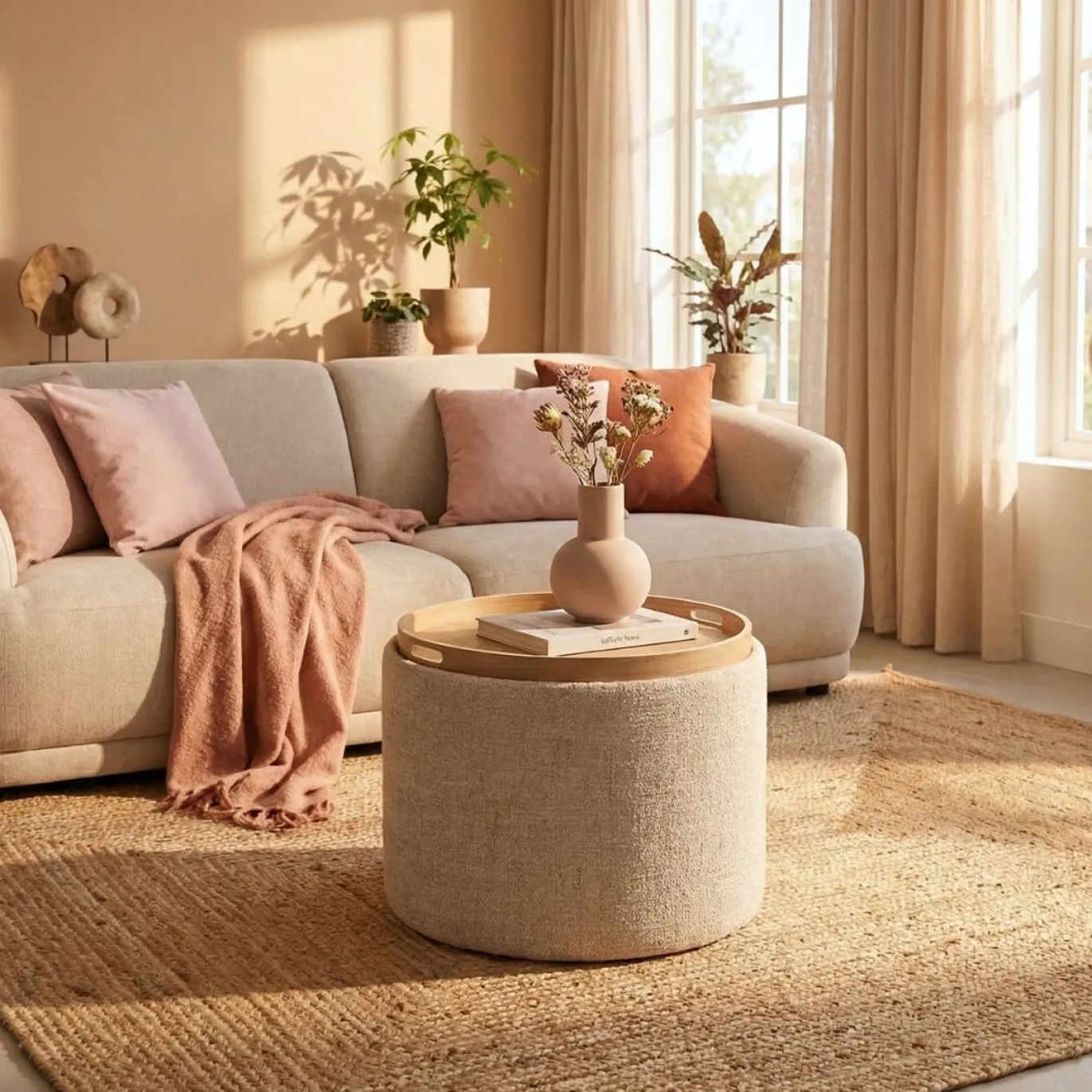DÉJA Salontafel Zara Beige/Naturel Rond met Opbergruimte 55cm