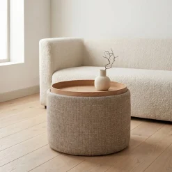 DÉJA Salontafel Zara Taupe/Naturel Rond met Opbergruimte 55cm