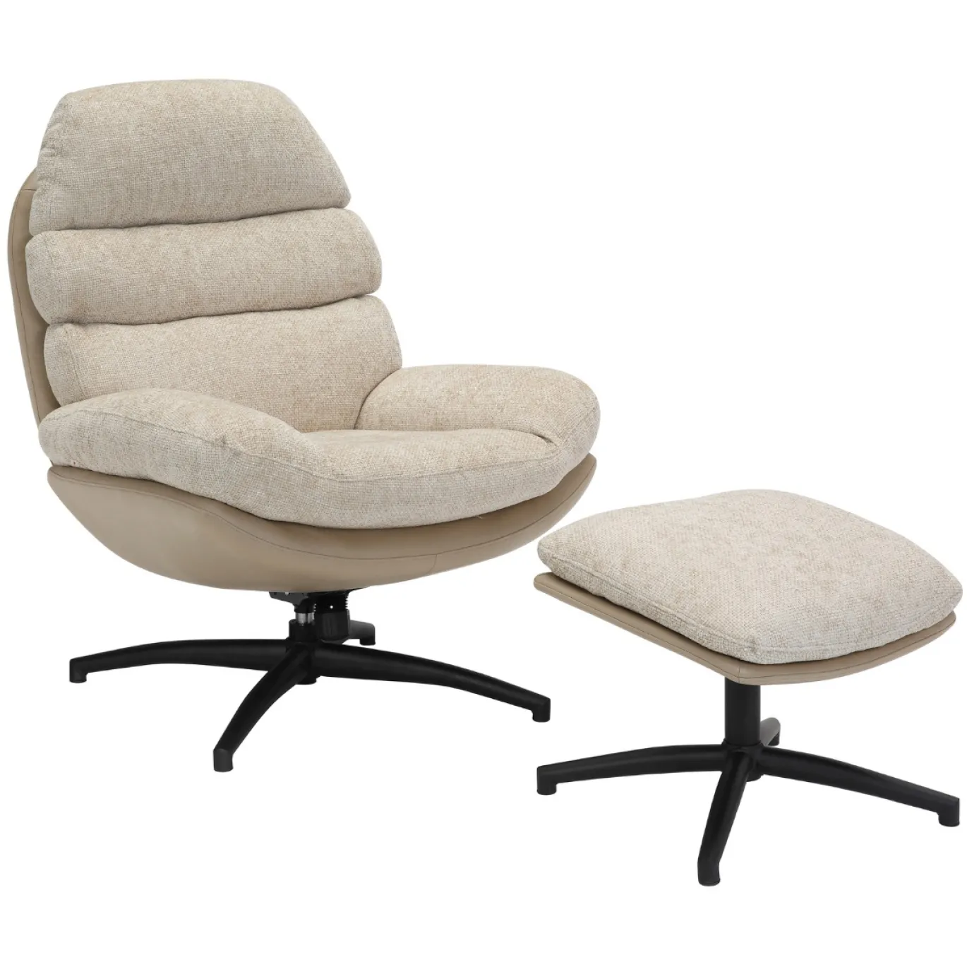 Draaifauteuil Liane Beige met Voetenbankje - Giga Meubel